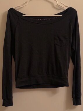 Y2K Garage Black Long Sleeve Boatneck Top with Chest Pocket